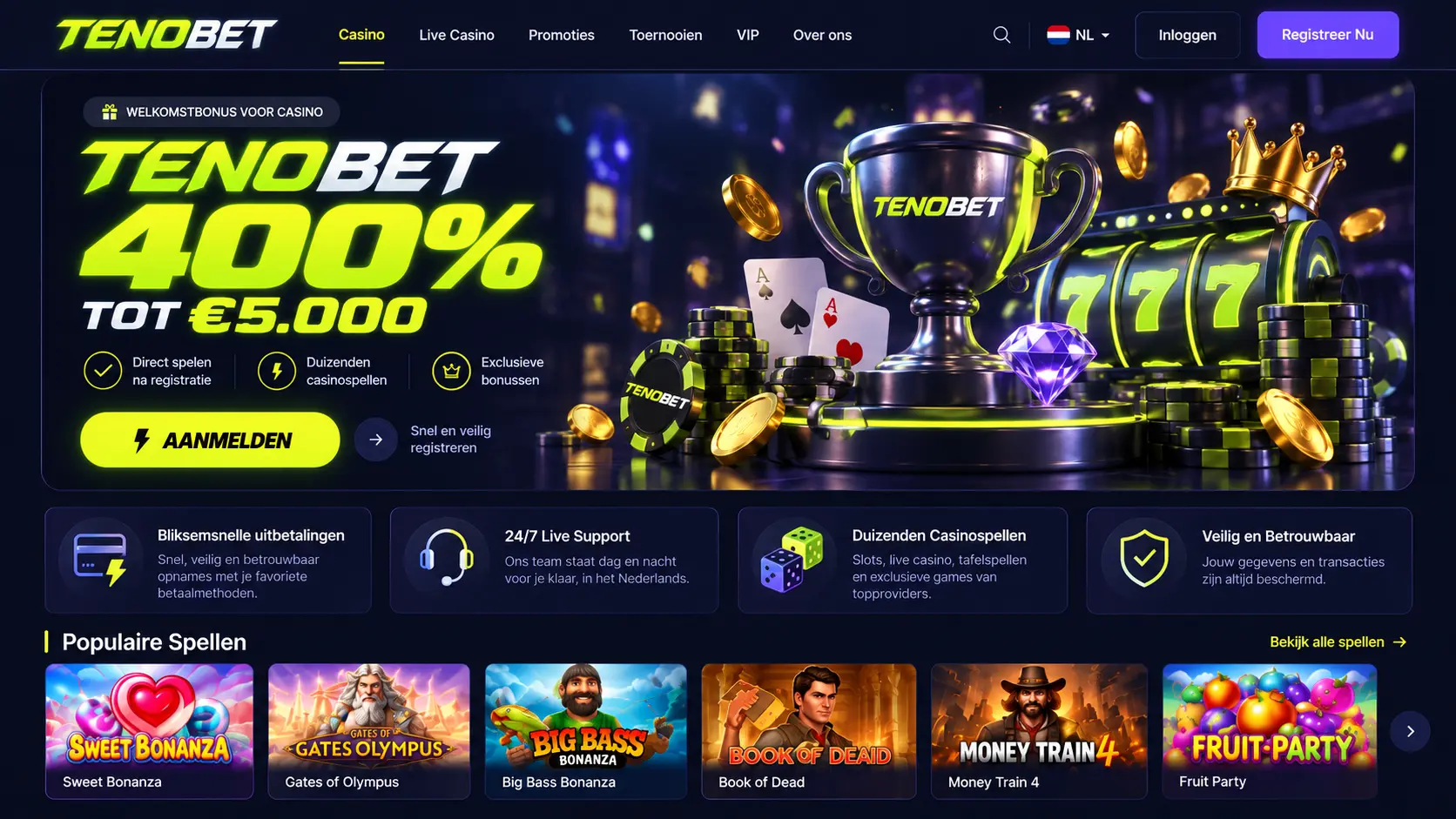 TenoBet Casino Nederland: Online Games, Live Casino en Welkomstbonus image 1