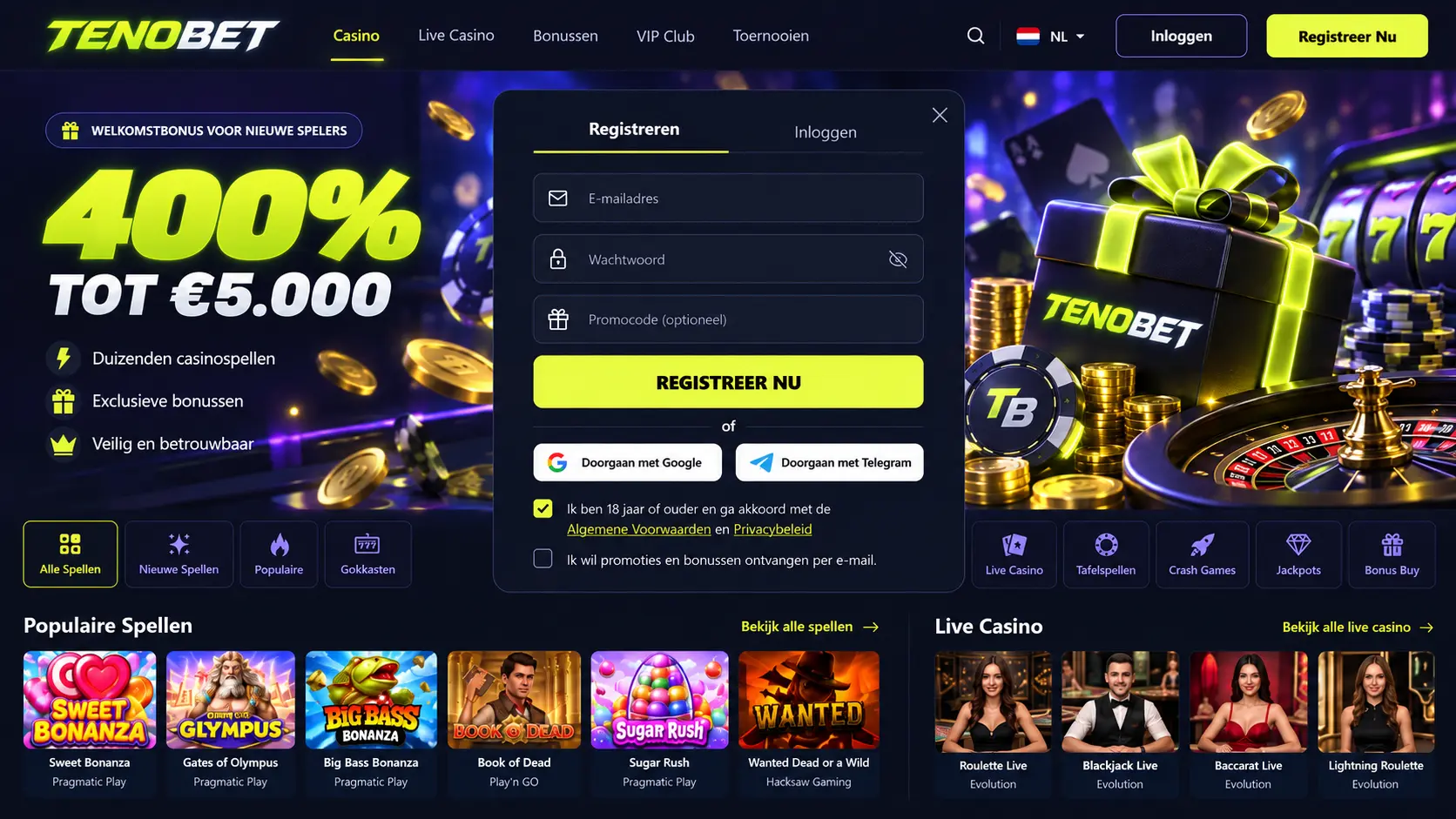 TenoBet Casino Nederland: Online Games, Live Casino en Welkomstbonus image 2