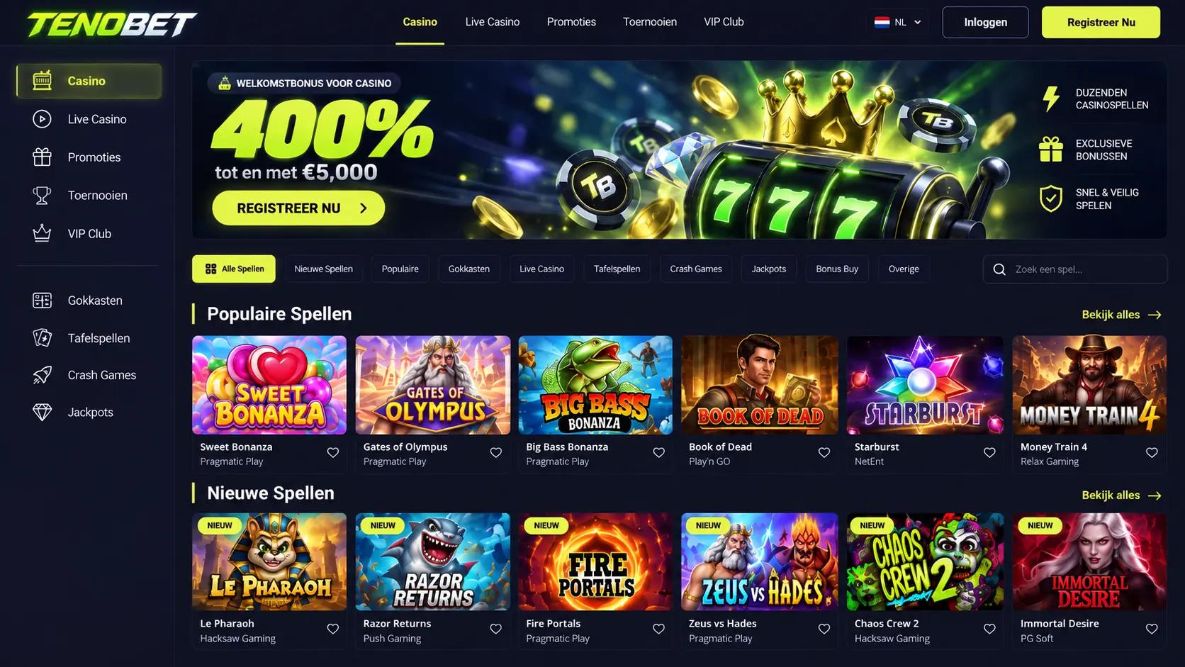 TenoBet Casino Nederland: Online Games, Live Casino en Welkomstbonus image 3